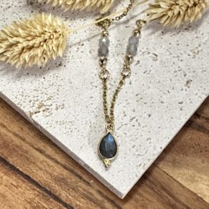 Collier pendentif goutte & labradorite