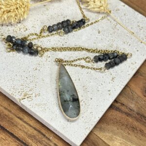 Sautoir goutte en labradorite & labradorite noire