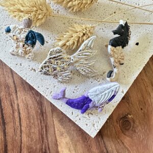 Broche baleine patchwork mauve