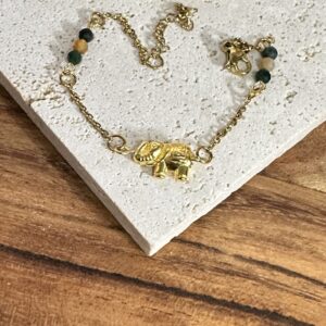 Bracelet éléphant doré & agate indienne