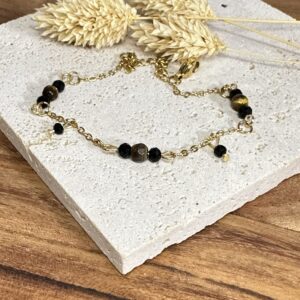 Bracelet œil de tigre & verre autrichien noir