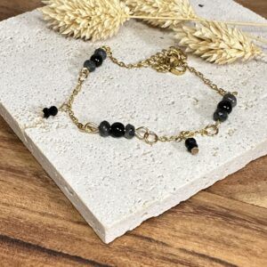 Bracelet Agate noire & labradorite noire