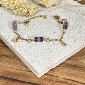 Bracelet améthyste & gouttes dorées