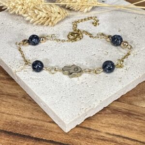 Bracelet main dorée & jaspe bleu