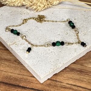 Bracelet malachite & verre noir