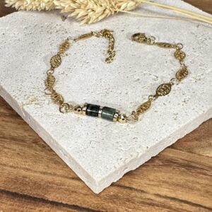 Bracelet feuilles dorées & turquoise africaine