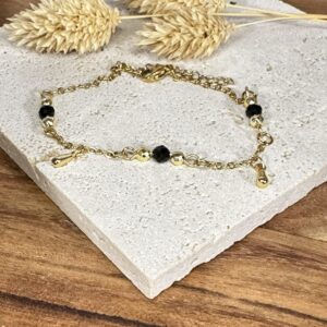 Bracelet spinelle noire et gouttes dorée