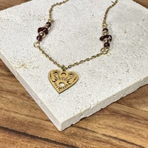 Collier coeur lunaire & grenat