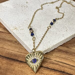 Collier coeur strass & lapis lazuli