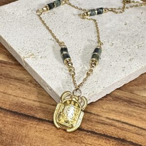 Collier scarabée & turquoise africaine
