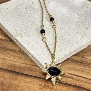 Collier étoile strass & agate noire